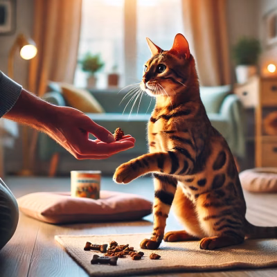 Image d’un chat bengal en plein entrainement / dressage